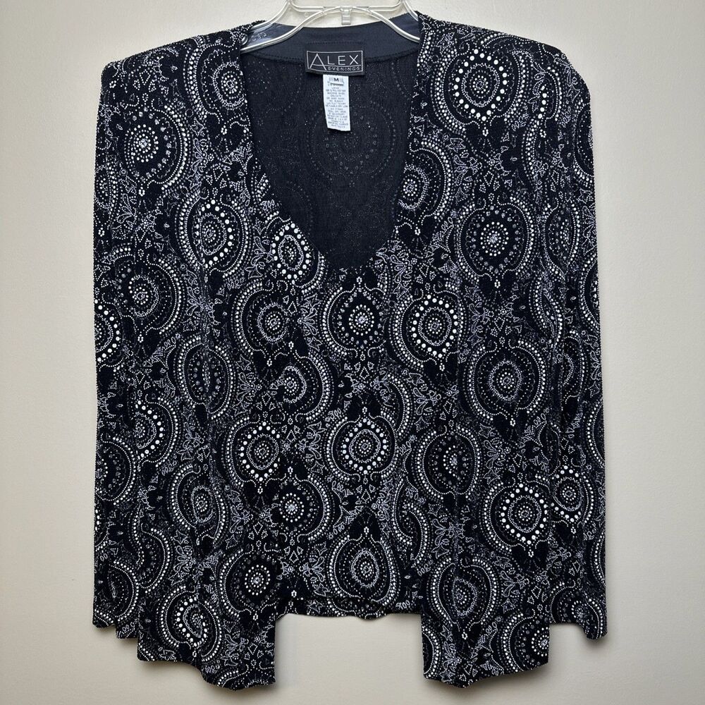 Alex Evenings 2 Piece Black Silver Shimmer Glitter Tank Cardigan Set Size M